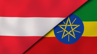 Avusturya ve Etiyopya 'nın iki bayrağı. Kaliteli bir iş geçmişi. 3d illüstrasyon