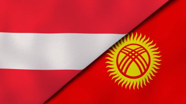 Avusturya ve Kırgızistan 'ın iki bayrağı. Kaliteli bir iş geçmişi. 3d illüstrasyon