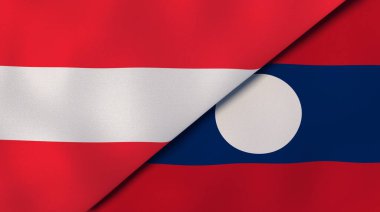 Avusturya ve Laos 'un iki bayrağı. Kaliteli bir iş geçmişi. 3d illüstrasyon