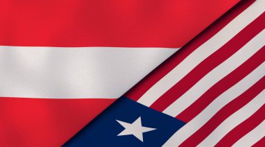 Avusturya ve Liberya 'nın iki bayrağı. Kaliteli bir iş geçmişi. 3d illüstrasyon