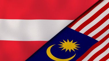 Avusturya ve Malezya 'nın iki bayrağı. Kaliteli bir iş geçmişi. 3d illüstrasyon