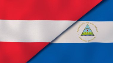 Avusturya ve Nikaragua 'nın iki bayrağı. Kaliteli bir iş geçmişi. 3d illüstrasyon