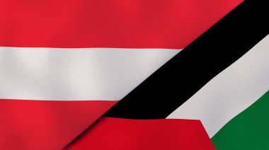 Avusturya ve Filistin 'in iki bayrağı. Kaliteli bir iş geçmişi. 3d illüstrasyon