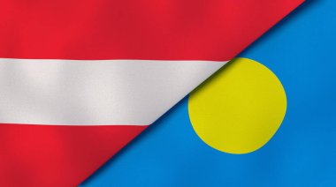 Avusturya ve Palau 'nun iki bayrağı. Kaliteli bir iş geçmişi. 3d illüstrasyon