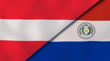 Avusturya ve Paraguay 'ın iki bayrağı. Kaliteli bir iş geçmişi. 3d illüstrasyon