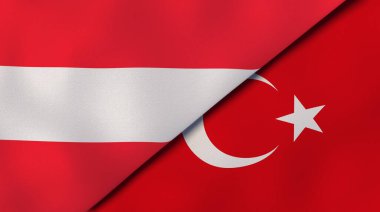 Avusturya ve Türkiye 'nin iki bayrağı. Kaliteli bir iş geçmişi. 3d illüstrasyon
