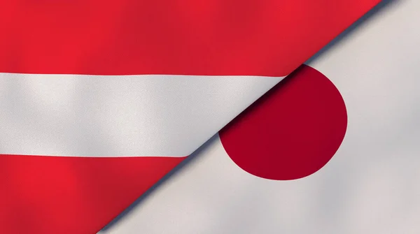 Twee Vlaggen Van Oostenrijk Japan Hoge Kwaliteit Zakelijke Achtergrond Illustratie — Stockfoto