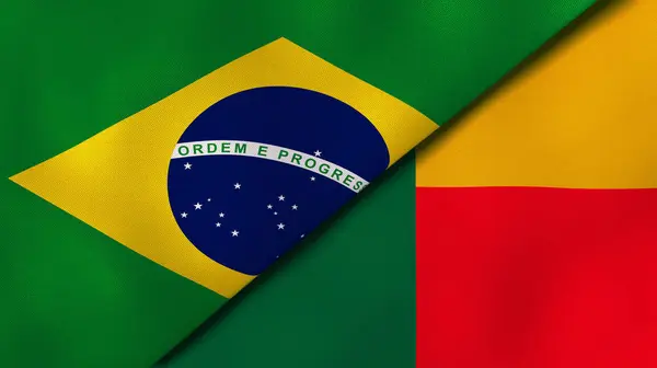 Bandeiras Dois Estados Brasil Benim Fundo Negócios Alta Qualidade Ilustração — Fotografia de Stock