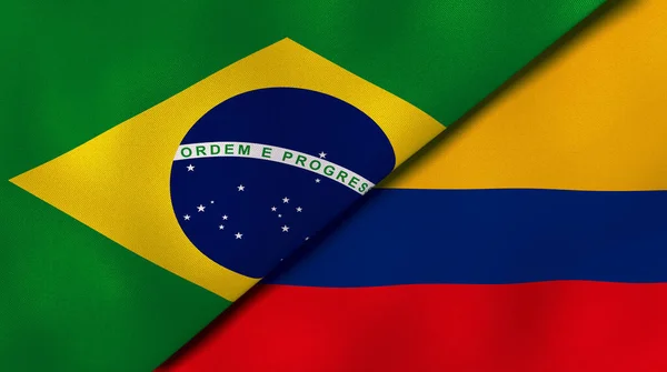 ブラジルとコロンビアの2つの州旗 高品質のビジネス背景 3Dイラスト — ストック写真