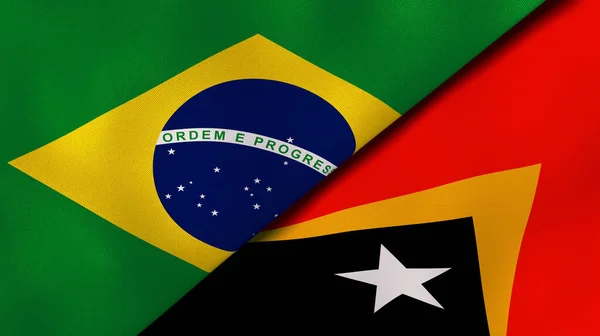 Dois Estados Bandeiras Brasil Timor Leste Fundo Negócios Alta Qualidade — Fotografia de Stock