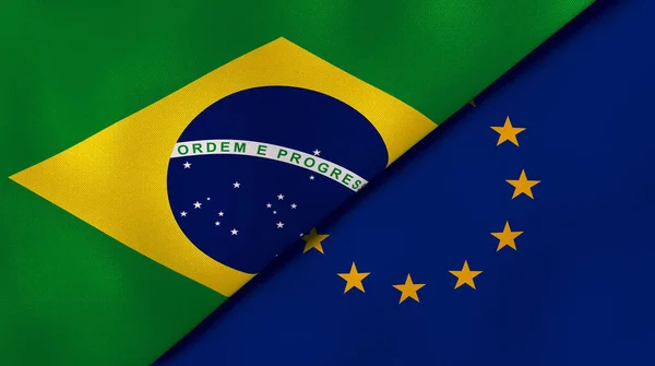 Bandeiras Dois Estados Brasil União Europeia Fundo Negócios Alta Qualidade — Fotografia de Stock