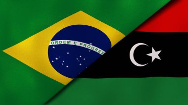 Brezilya ve Libya 'nın iki bayrağı. Kaliteli bir iş geçmişi. 3d illüstrasyon