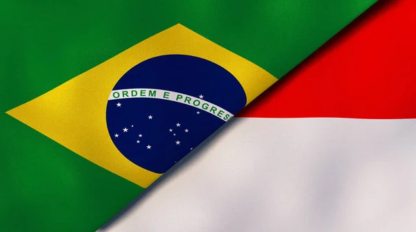 Bandeiras Dois Estados Brasil Indonésia Fundo Negócios Alta Qualidade Ilustração — Fotografia de Stock