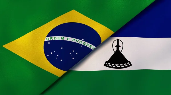 ブラジルとレソトの2つの州旗 高品質のビジネス背景 3Dイラスト — ストック写真