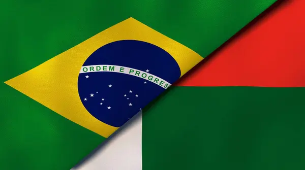 ブラジルとマダガスカルの2つの州旗 高品質のビジネス背景 3Dイラスト — ストック写真