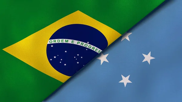 Dois Estados Bandeiras Brasil Micronésia Fundo Negócios Alta Qualidade Ilustração — Fotografia de Stock