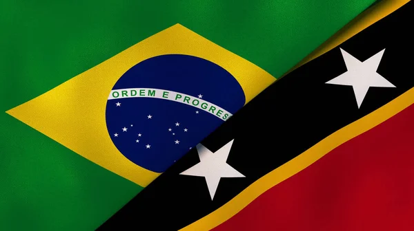 Dois Estados Bandeiras Brasil São Cristóvão Nevis Fundo Negócios Alta — Fotografia de Stock