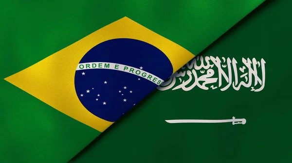 Two States Flags Brazil Saudi Arabia High Quality Business Background — Stock Photo, Image