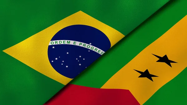 Dois Estados Bandeiras Brasil São Tomé Príncipe Fundo Negócios Alta — Fotografia de Stock
