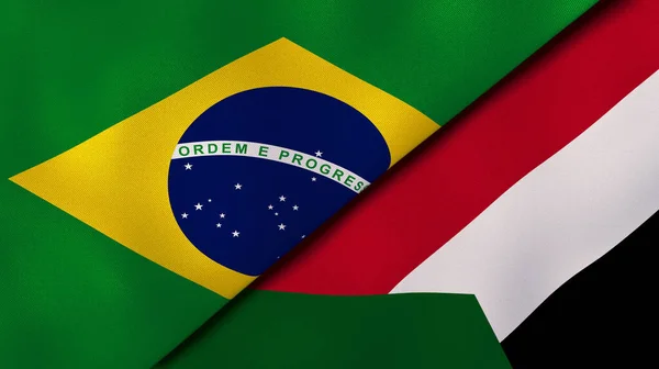 Bandeiras Dois Estados Brasil Sudão Fundo Negócios Alta Qualidade Ilustração — Fotografia de Stock
