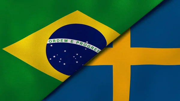 Dois Estados Bandeiras Brasil Suécia Fundo Negócios Alta Qualidade Ilustração — Fotografia de Stock