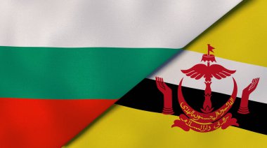 Bulgaristan ve Brunei 'nin iki bayrağı. Kaliteli bir iş geçmişi. 3d illüstrasyon