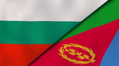 Bulgaristan ve Eritre 'nin iki bayrağı. Kaliteli bir iş geçmişi. 3d illüstrasyon