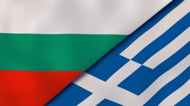 Bulgaristan ve Yunanistan 'ın iki bayrağı. Kaliteli bir iş geçmişi. 3d illüstrasyon