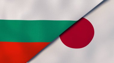 Bulgaristan ve Japonya 'nın iki bayrağı. Kaliteli bir iş geçmişi. 3d illüstrasyon
