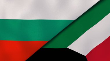Bulgaristan ve Kuveyt 'in iki bayrağı. Kaliteli bir iş geçmişi. 3d illüstrasyon