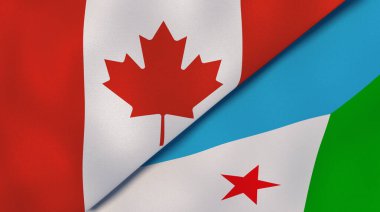 Kanada ve Cibuti 'nin iki bayrağı. Kaliteli bir iş geçmişi. 3d illüstrasyon