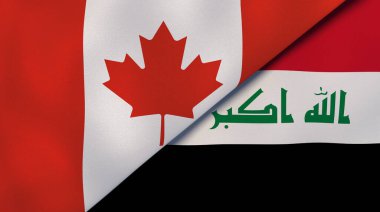 Kanada ve Irak 'ın iki bayrağı. Kaliteli bir iş geçmişi. 3d illüstrasyon