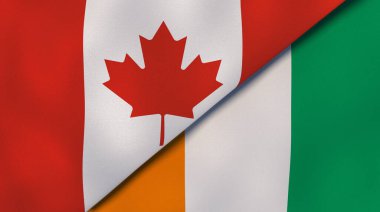 Kanada ve Fildişi Sahili 'nin iki bayrağı. Kaliteli bir iş geçmişi. 3d illüstrasyon