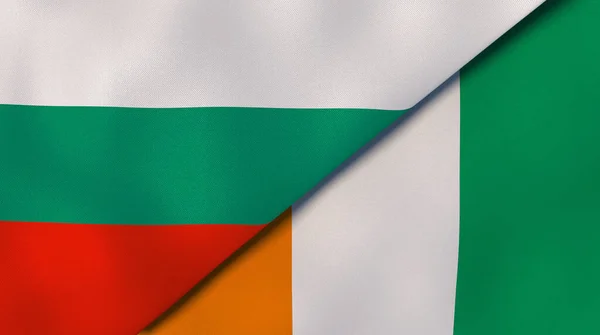 Twee Vlaggen Van Bulgarije Ivoorkust Hoge Kwaliteit Zakelijke Achtergrond Illustratie — Stockfoto