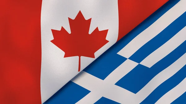 Dois Estados Bandeiras Canadá Grécia Fundo Negócios Alta Qualidade Ilustração — Fotografia de Stock