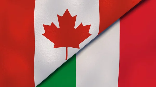 Two states flags of Canada and Italy. High quality business background. 3d illustration