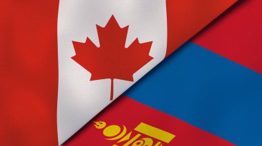 Kanada ve Moğolistan 'ın iki bayrağı. Kaliteli bir iş geçmişi. 3d illüstrasyon