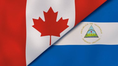 İki Kanada ve Nikaragua bayrağı. Kaliteli bir iş geçmişi. 3d illüstrasyon