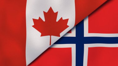 Kanada ve Norveç 'in iki bayrağı. Kaliteli bir iş geçmişi. 3d illüstrasyon