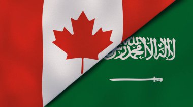 Kanada ve Suudi Arabistan 'ın iki bayrağı. Kaliteli bir iş geçmişi. 3d illüstrasyon