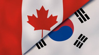 Kanada ve Güney Kore 'nin iki bayrağı. Kaliteli bir iş geçmişi. 3d illüstrasyon