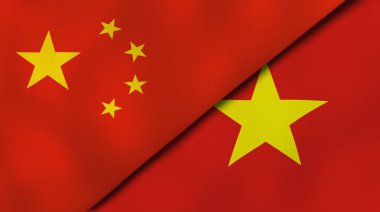 Çin ve Vietnam 'ın iki bayrağı. Kaliteli bir iş geçmişi. 3d illüstrasyon