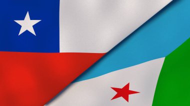 Şili ve Cibuti 'nin iki bayrağı. Kaliteli bir iş geçmişi. 3d illüstrasyon