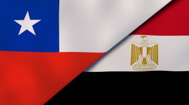 Şili ve Mısır 'ın iki bayrağı. Kaliteli bir iş geçmişi. 3d illüstrasyon