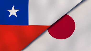 Şili ve Japonya 'nın iki bayrağı. Kaliteli bir iş geçmişi. 3d illüstrasyon
