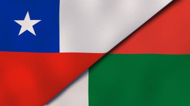 Şili ve Madagaskar 'ın iki bayrağı. Kaliteli bir iş geçmişi. 3d illüstrasyon