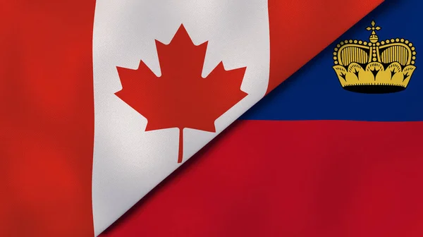 加拿大和列支敦士登的两个国家的国旗 高质量的商业背景 3D说明 — 图库照片