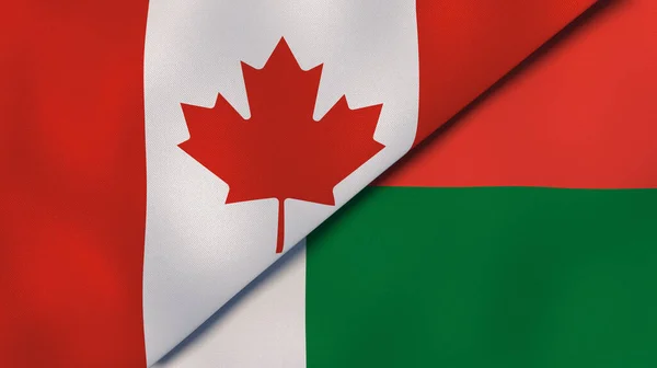 加拿大和马达加斯加的两个州的国旗 高质量的商业背景 3D说明 — 图库照片