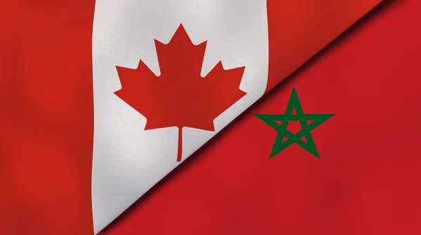 Two states flags of Canada and Morocco. High quality business background. 3d illustration