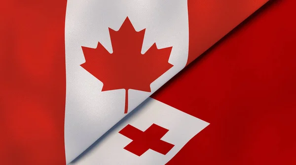 Twee Vlaggen Van Canada Tonga Hoge Kwaliteit Zakelijke Achtergrond Illustratie — Stockfoto